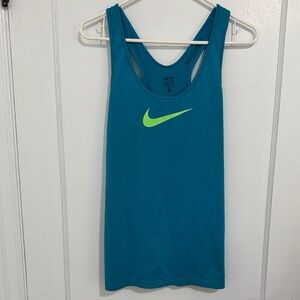 Nike Women's Teal Tank Top with Lime Swoosh